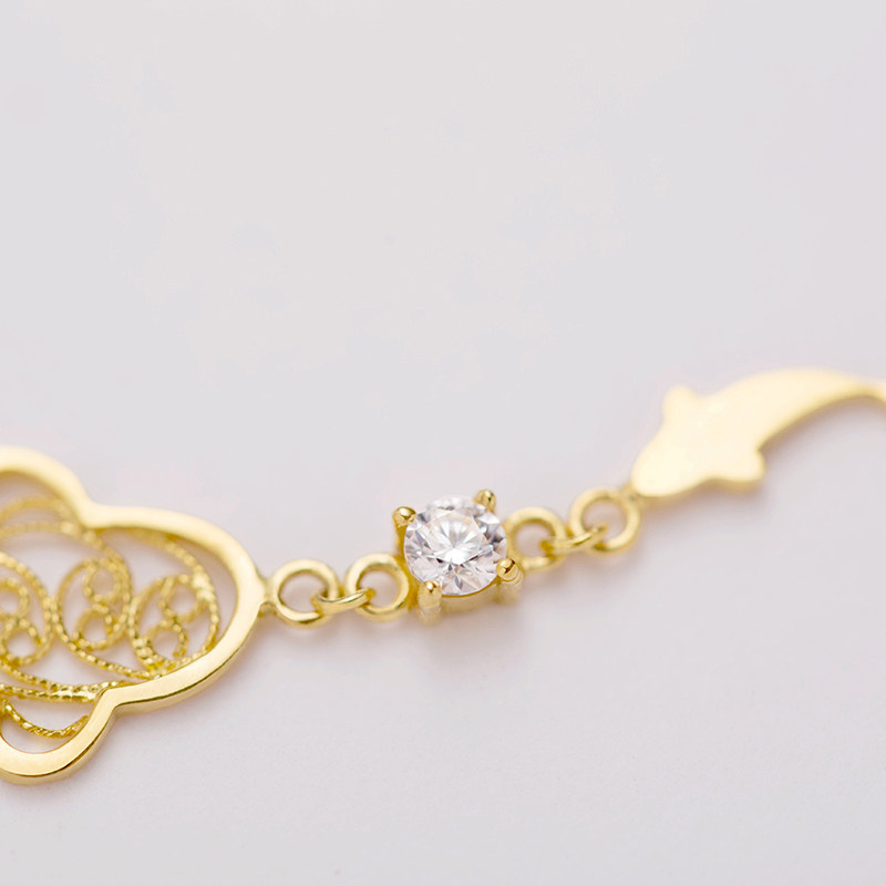 白海棠18k金镶锦鲤细生肖女送手链 白海棠手链