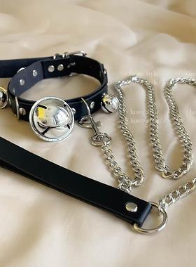鹿叔:铃铛项圈女颈带牵引绳狗链子颈圈母项链choker情侣脖圈m