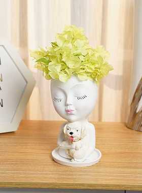 新款直销跨境养狗女孩树脂花盆欧式园艺桌面创意双花盆多肉花器8