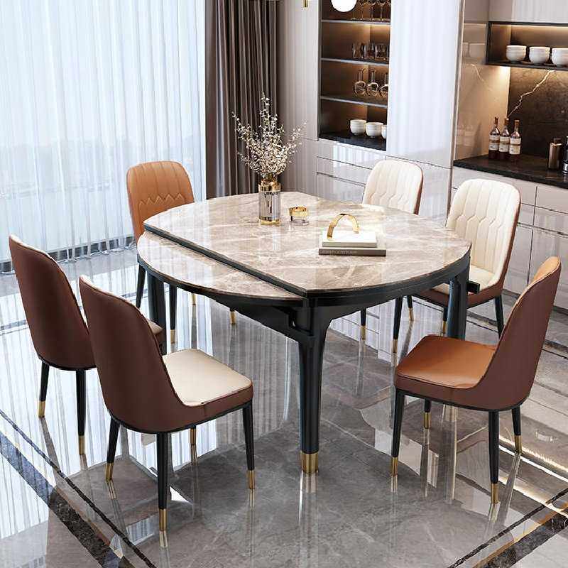 新款直销岩板餐桌可伸缩方圆两用家用小户型实木折叠现代简约轻奢,淘宝优惠券,粉丝福利购,淘宝优惠卷