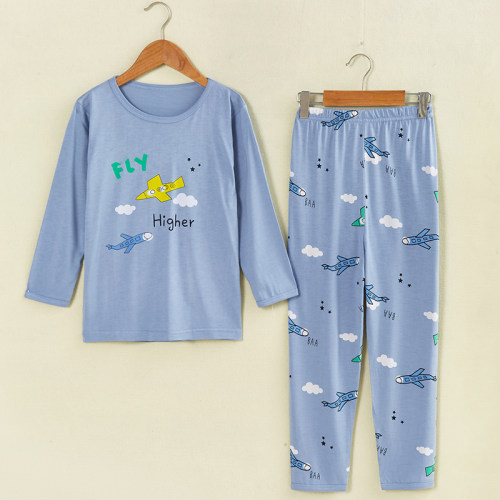 儿童竹纤维薄款睡衣套装夏季小孩长袖裤空调服男童女童春秋家居服 - 图0