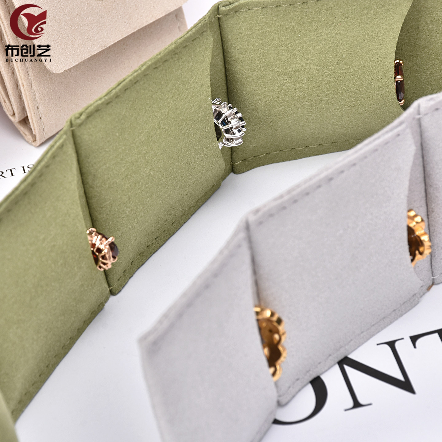 Microfiber 4-compartment foldable jewelry bag storage bag