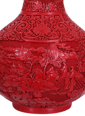 中艺堂雕漆十八学士收藏品天球瓶