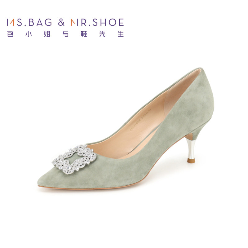 包小姐与鞋先生春季疗愈罗勒绿优雅浅口高跟鞋女241018,淘宝优惠券,粉丝福利购,淘宝优惠卷