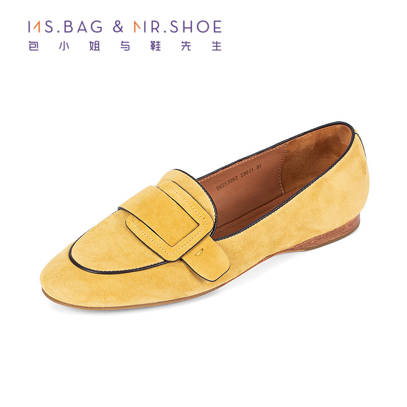 包小姐与鞋先生2025年秋季新款香蕉黄简约羊皮平底乐福鞋女253092,淘宝优惠券,粉丝福利购,淘宝优惠卷