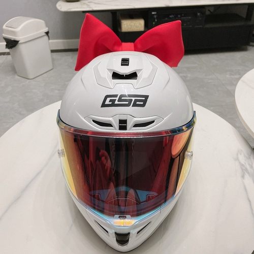 网红同款超大蝴蝶结摩托车头盔装饰品红色机车摩托滑雪-图1