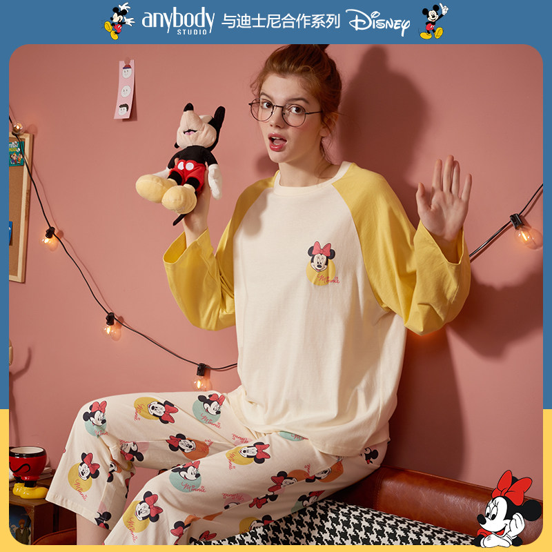 迪士尼春秋纯棉长袖新款可爱睡衣 anybody睡衣/家居服套装