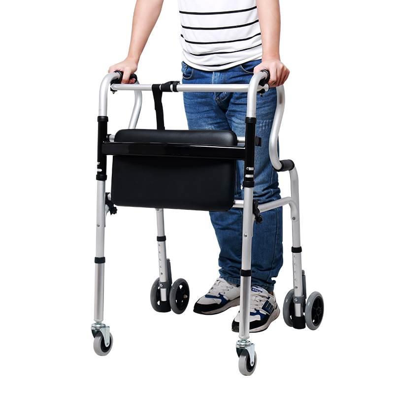 雅德助行器老人带轮带座加厚铝合金助步器残疾人手推车行走椅子 - 图3