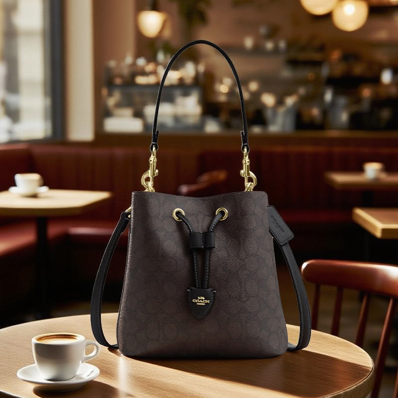 【自营】COACH/蔻驰女ROWAN系列抽绳水桶包单肩斜挎包手提包CBH07