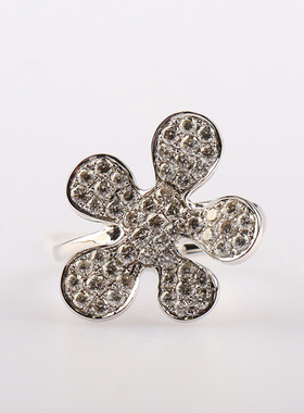 【自营】中古95新日本进口商品群镶钻石K18白金52号戒指