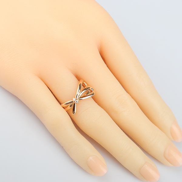 【自营】中古95新TIFFANY(蒂芙尼)蝴蝶结钻石戒指750玫瑰金50号 - 图2