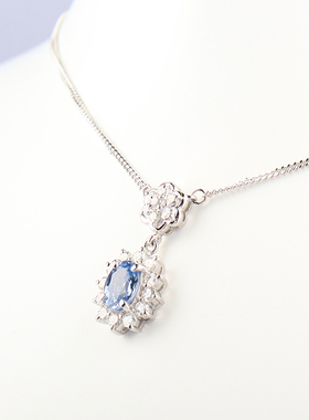 【自营】中古95新进口椭圆形切工蓝宝石钻石铂金850项链37-41cm