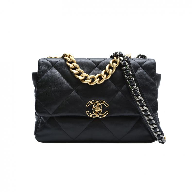 【自营】中古98新Chanel/香奈儿斜挎包19BAG口盖包黑色30开金扣 - 图0