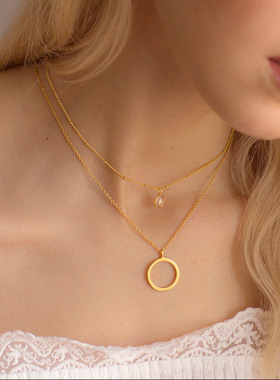 【自营】daisy beauty叠戴铆钉项链女纯银925电镀18k金保色项链女