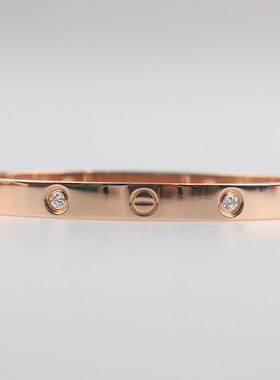 【自营】中古95新Cartier卡地亚LOVE宽版手镯镶嵌750玫瑰金17cm