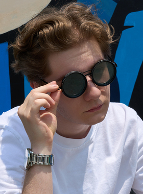 【自营】Cyxus调光偏光墨镜男复古圆框防紫外线驾驶钓鱼眼镜男款