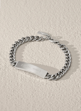 【自营】春季新品Armani阿玛尼钢质男士手链银色简约粗链男生礼物