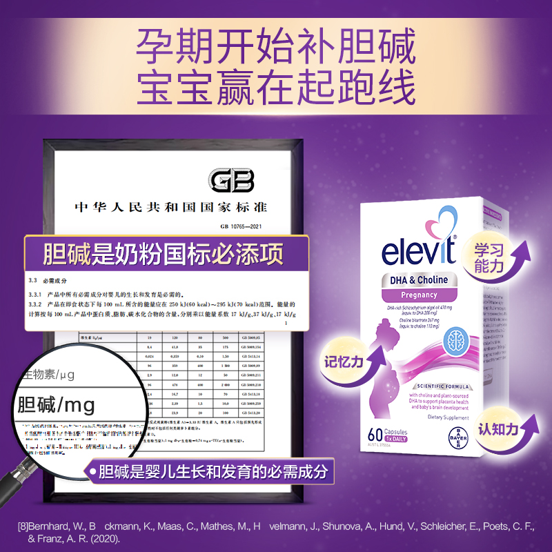 【自营】Elevit爱乐维胆碱DHA软胶囊孕妇孕期哺乳期营养60粒/盒