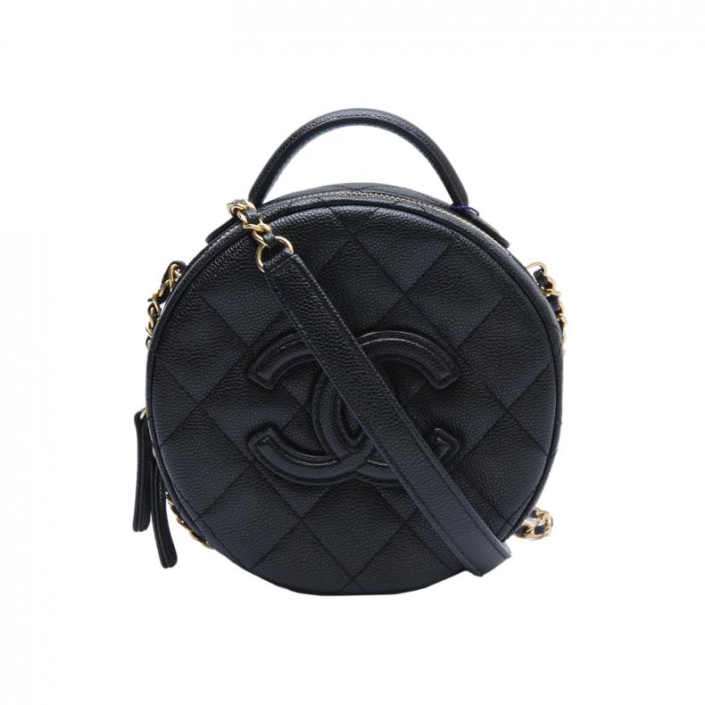 【自营】中古98新Chanel/香奈儿手提包23P双C大Logo手提圆饼包