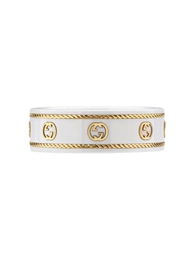 中古99新未使用Gucci/古驰 Icon系列白色双G情侣金戒指