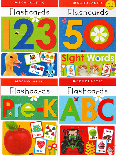 【自营】英文 Scholastic Flashcards 50 First/Sight Words 123 PreK Flashcards套装4盒学乐字母字卡-图0