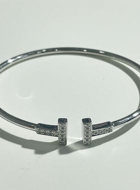 【自营】中古99新蒂芙尼Tiffany T 系列18K白金手镯镶钻经典百搭