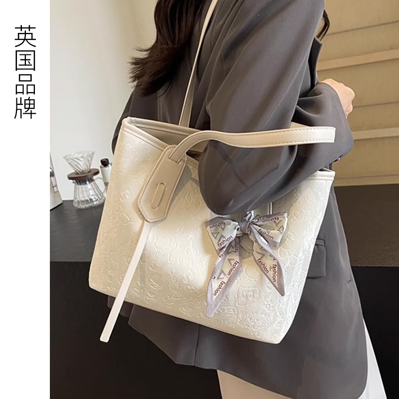 【自营】JANE KLAIN简约压花托特包大容量手提复古丝巾时尚单肩包