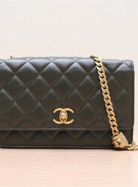 【自营】中古98新Chanel/香奈儿斜挎包22K菠萝扣WOC墨绿色芯片开