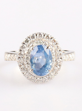 【自营】中古95新日本进口无烧椭圆形钻石蓝宝石铂金90052号戒指