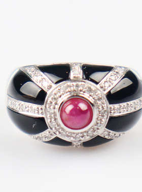 【自营】日本进口商品复古红宝石珐琅戒指750白金54号—54号 白色