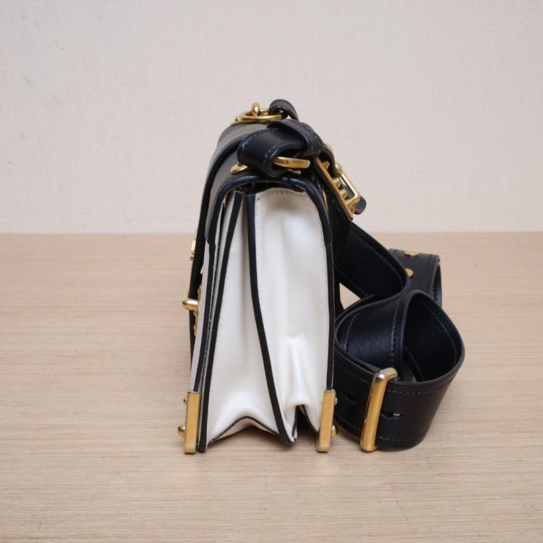 【自营】中古95新Prada/普拉达单肩包Cahier盒子包黑白皮革C金扣 - 图2