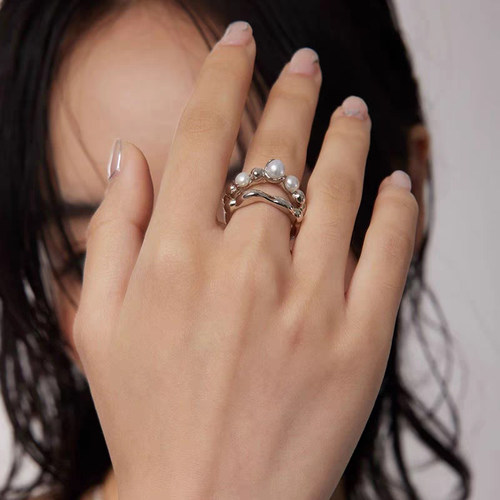 【自营】Idokawa淡水珍珠竹节手饰配饰开口可调节戒指女合金饰品 - 图2