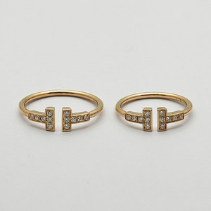 【自营】中古99新蒂芙尼T系列玫瑰金镶钻线圈戒指男女同款镀金