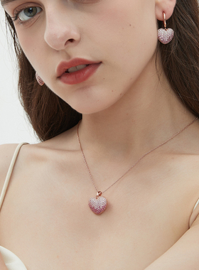 VITARINGs925银粉红爱心项链女