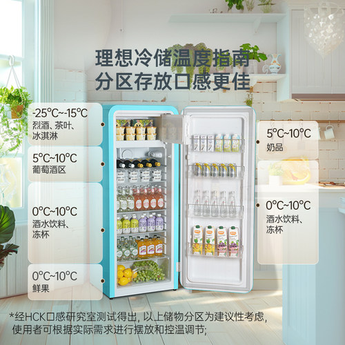 【自营】HCK哈士奇烤漆复古冰箱家用大容量单门彩色BC-330RDE多色 - 图0