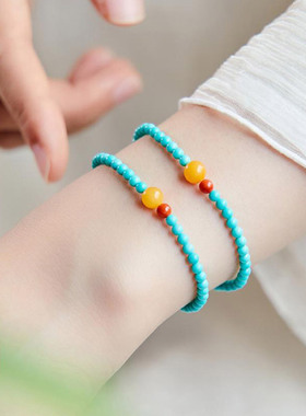 【自营】daisy beauty绿松石手串小米珠3mm手链女南红蜜蜡转运珠