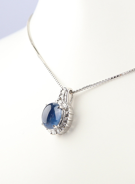 【自营】中古95新日本进口商品凸圆形钻石蓝宝石项链PT900吊坠