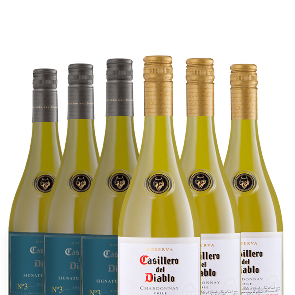 【自营】智利原瓶进口红酒整箱 红魔鬼深蓝霞多丽干红葡萄酒6支装