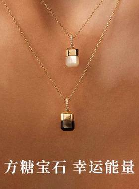 【自营】HEFANG Jewelry/何方珠宝简约幸运方糖宝石能量锁骨链