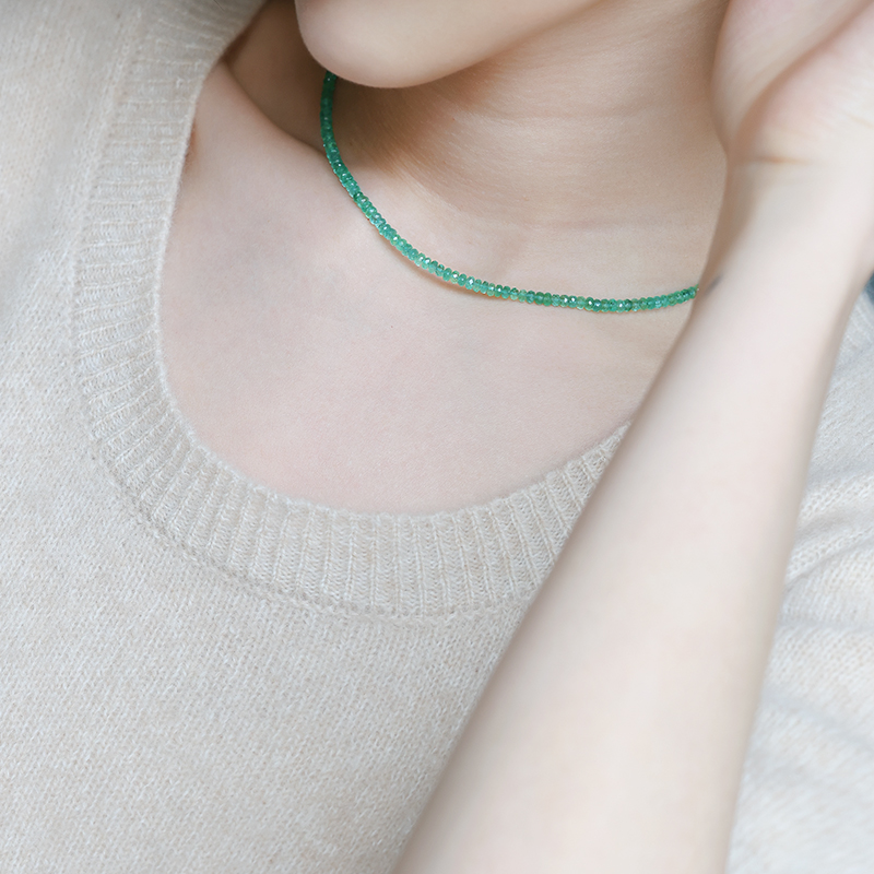 若华珠宝万古长青 祖母绿项链女18K金彩宝串珠锁骨链颈链礼物定制 - 图0