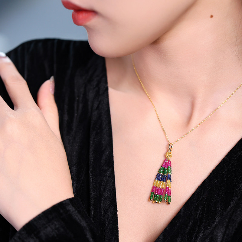 若华珠宝曼城 彩色蓝宝石吊坠18K金项链挂坠彩宝流苏挂扣配件定制,淘宝优惠券,粉丝福利购,淘宝优惠卷