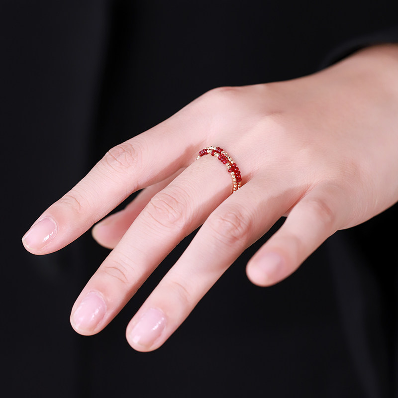 Ruby Ring Women's 18K Gold Colorful Double Layer Tail Ring