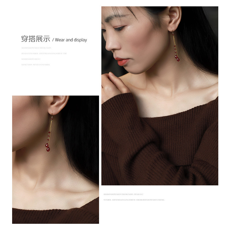 若华珠宝烟雨=刻面水滴红宝石耳线女天正品然黄18K金长款耳环礼物,淘宝优惠券,粉丝福利购,淘宝优惠卷