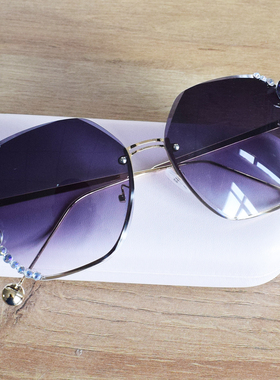 无边框镶钻大框太阳镜女圆脸大脸显瘦遮阳 墨镜女韩版高级感