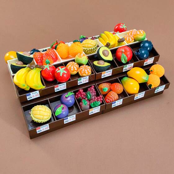 Mini supermarket fruit stall miniature doll house model ornaments simulation cherry tomatoes durian orange non-children's toys