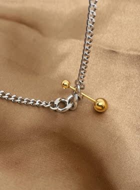 钛钢链条拼接金珠吊坠个性项链