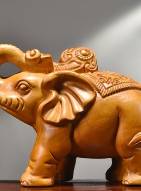 香樟木雕大象摆饰实木一对大号吉祥如意家居客厅电视柜装饰工艺礼