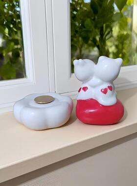 可爱情侣猫旋转陶瓷工位小摆件卡通萌宠桌面装饰品解压神器小猫咪