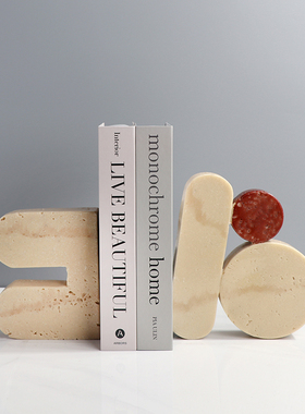 侘寂风高级感小众软装饰品家居几何书挡民宿中古书柜客厅酒柜摆件