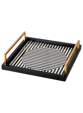 简约现代轻奢木质钢琴烤漆金属托盘摆件样板间酒店餐厅客厅收纳盘